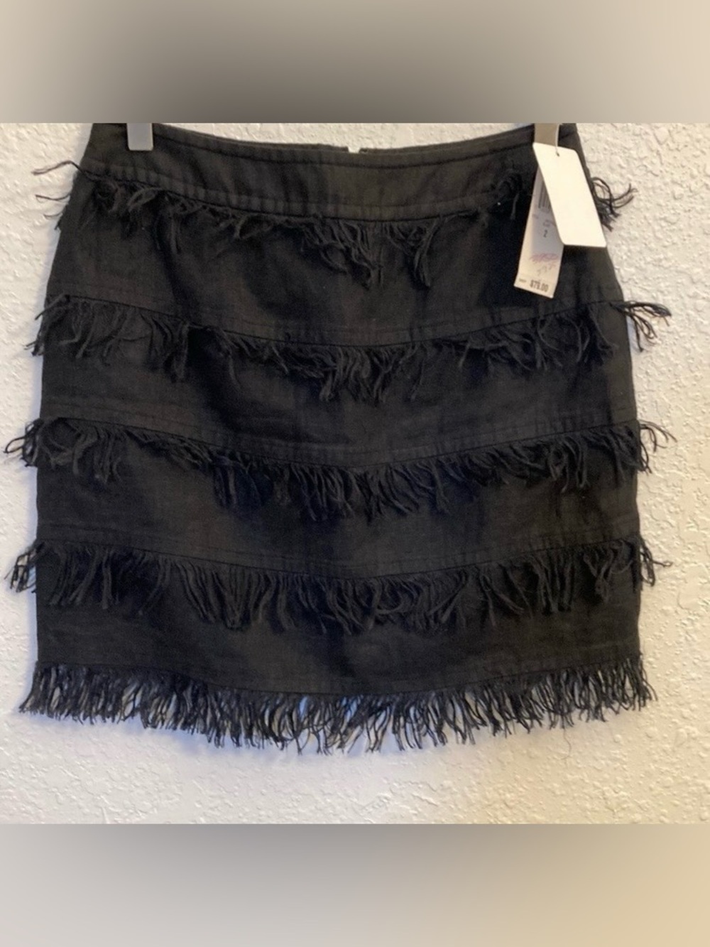 INC Black Fringe Tiered linen Mini Skirt. Sz 2.   NWT